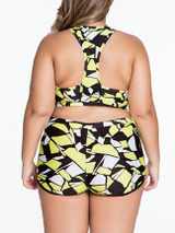 Casual Racerback Color Block Plus Size Swimwear