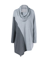 Casual Cowl Neck Asymmetric Hem Color Block Plus Size T-Shirt