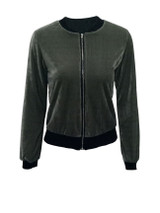 Casual Band Collar Velvet Plain Bomber Plus Size Jacket
