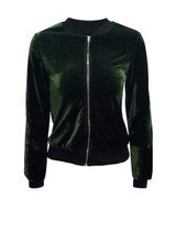 Casual Band Collar Velvet Plain Bomber Plus Size Jacket