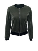 Casual Band Collar Velvet Plain Bomber Plus Size Jacket