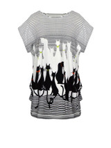 Cat Striped Printed Plus Size T-Shirt