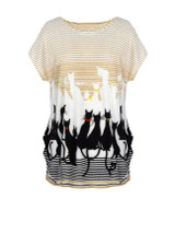 Cat Striped Printed Plus Size T-Shirt