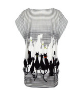 Cat Striped Printed Plus Size T-Shirt