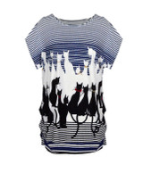 Cat Striped Printed Plus Size T-Shirt