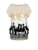 Cat Striped Printed Plus Size T-Shirt