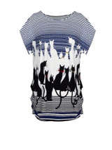 Cat Striped Printed Plus Size T-Shirt
