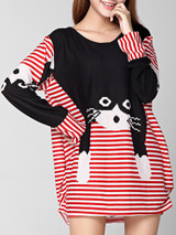 Casual Round Neck Cat Color Block Striped Plus Size T-Shirt