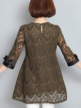 Casual Lace Chic Bowknot Hollow Out Plain Plus Size Blouse