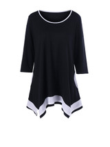 Casual Asymmetric Hem Color Block Round Neck Plus Size T-Shirt