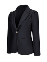 Casual Single Button Notch Lapel Plain Plus Size Puff Sleeve Plus Size Blazer
