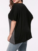 Casual Oversized Color Block Round Neck Plus Size T-Shirt