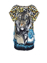 Casual Leopard Printed Round Neck Plus Size T-Shirt
