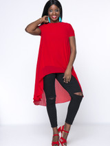 Casual Flowy High-Low Crew Neck Plain Chiffon Plus Size Blouse