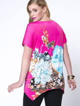 Casual Floral Printed Charming Round Neck Asymmetric Hem Plus Size T-Shirt