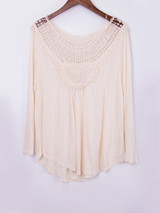 Casual Fabulous Designed Round Neck Patchwork Hollow Out Plain Plus Size Blouse