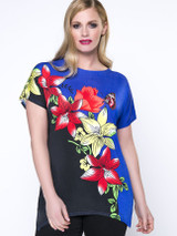 Casual Color Block Floral Asymmetric Hem Plus Size T-Shirt