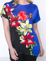 Casual Color Block Floral Asymmetric Hem Plus Size T-Shirt