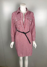 Red Plaid Pockets Turndown Collar Fashion Midi Dress
