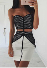 Casual Black Plaid Bandeau Zipper Sleeveless Mini Dress