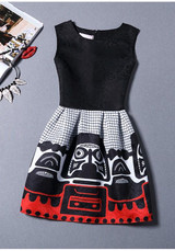 Casual Black Plaid Print Pleated Zipper Fashion Tutu Mini Dress