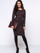Casual Round Neck Slit Plaid Elegant Bodycon Dress