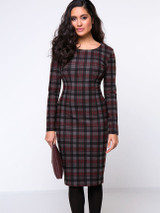 Casual Round Neck Slit Plaid Elegant Bodycon Dress