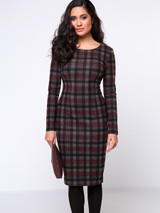 Casual Round Neck Slit Plaid Elegant Bodycon Dress