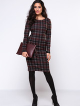 Casual Round Neck Slit Plaid Elegant Bodycon Dress