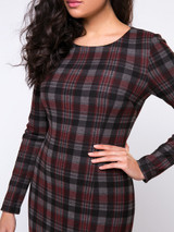Casual Round Neck Slit Plaid Elegant Bodycon Dress