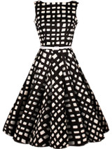 Casual Boat Neck Belt Plaid Sleeveless Skater Dress