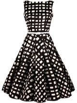 Casual Boat Neck Belt Plaid Sleeveless Skater Dress