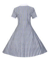 Casual Turn Down Collar Plaid Cotton Skater Dress Casual Turn Down Collar Plaid Cotton Skater Dress