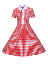 Casual Turn Down Collar Plaid Cotton Skater Dress Casual Turn Down Collar Plaid Cotton Skater Dress