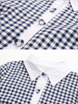 Casual Turn Down Collar Plaid Cotton Skater Dress Casual Turn Down Collar Plaid Cotton Skater Dress