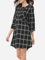 Casual Pockets Crew Neck Dacron Plaid Shift-dress