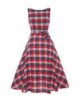 Casual 2 Color Round Neck Bowknot Plaid Skater-dress