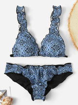 Falbala Stripes Printed Bikinis Swimwear