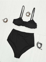 Casual Solid Color High Waist Bikini Set