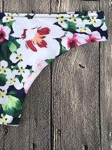 Casual Blue Romance Floral Print Cross Bikini Set