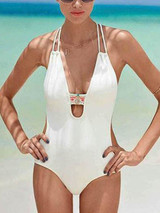 Casual Print Floral White One Piece Bikini