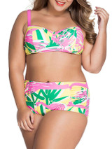 Casual Nifty Color Block Printed Plus Size Bikini