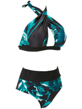 Casual Halter Keyhole Printed Swimwear