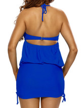 Casual Halter Cutout Drawstring Plain Swimwear