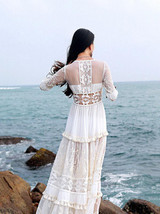 Lace V-neck Hollow Split-joint Maxi Dress