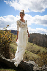Classical White Lace V-Neck Half Sleeve Maxi Dress