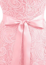 Light Pink Pleated Lace Belt Tutu V-neck Elegant Party Midi Dress