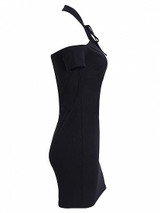 Black Halter Cold Shoulder Lace Up Front Ribbed Knit Dress