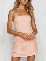 Pink Bandeau Lace Detail Tie Back Mini Dress