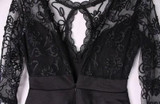 Black Plain Lace Cut Out Swallowtail Peplum Round Neck Midi Dress